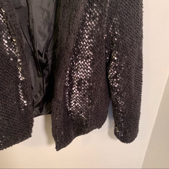 Vero Moda Starlight Jacket Black Sequin Teddy Bomber - Picture 6 of 12